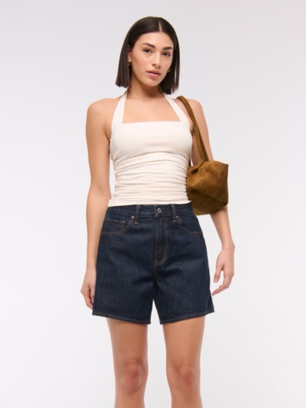 Abercrombie & Fitch Dark Blue High-Rise Denim Shorts - Picture 2 of 9